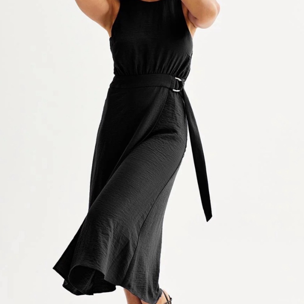 Nine West Black Sleeveless Belted Midi Dress